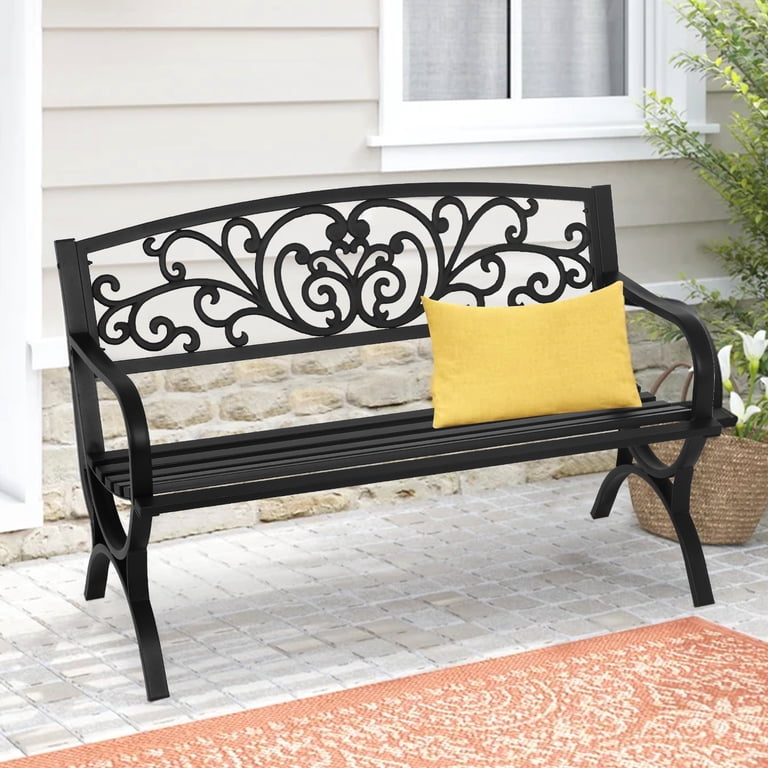 NiamVelo Garden Bench, 50", Stainless Steel, Black photo 2