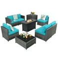thumbnail image 1 of Patiojoy 9 PCS Rattan Dinning Set Wicker Sofa w/Propane Gas Fire Pit 60,000 Btu Heater Turquoise, 1 of 10