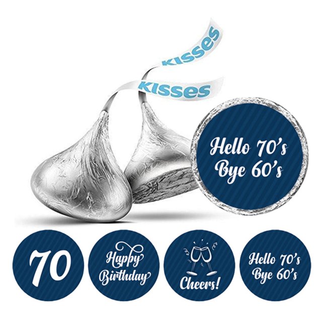Darling Souvenir chocolate Labels DIY 190 Pcs Cheers 70th Birthday Theme Stickers-Navy Blue