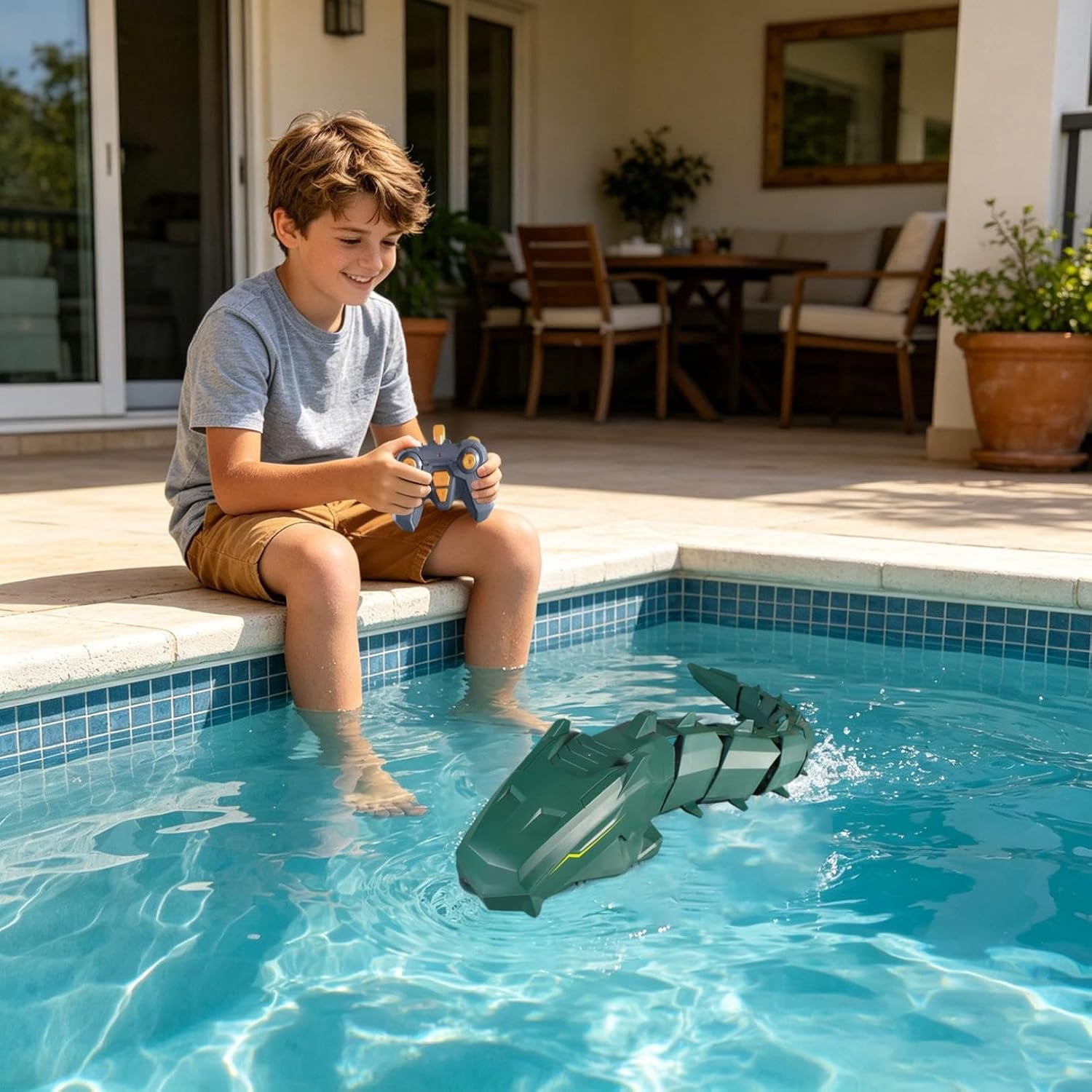 Remote Control Shark Pool Toy, 2.4G Electric RC Fish Boat with Dual Propeller, APP and Remote Control for Adults, black