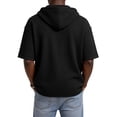 thumbnail image 6 of Men's Waffle Knit Short Sleeve Hoodie With Button Down Front And Drawstring Featuring Casual Loose Fit For Summer Streetwear Beach Vacation Black L, 6 of 8