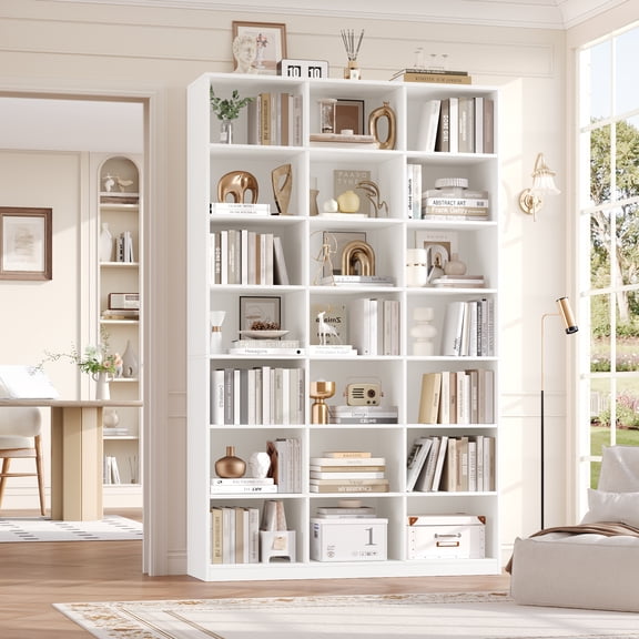 Hiphuta 21-Cube Bookcase, 86"H Tall Wooden Bookshelves for Bedroom, Living Room and Office, Freestanding Display Shelves Cube Organizer, white