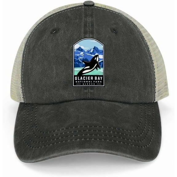 Black Trucker Hat Mesh Snapback Cap for Men Hiking Cap Glacier Bay National Park Cap