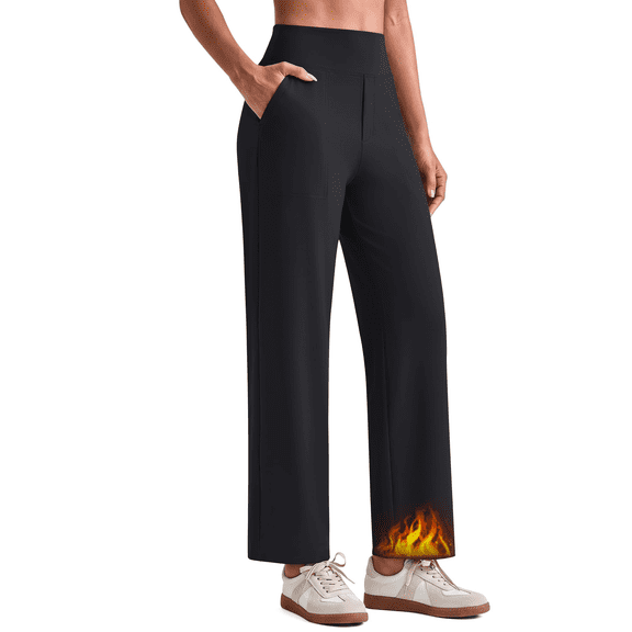 G4Free EverGoing Fleece Lined Ankle Pants Women Mock Fly Wide Leg Trouser