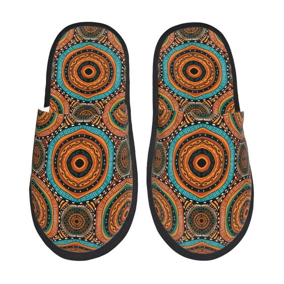 Logiee African Tribal Style Print Fuzzy Scuff Slippers,Soft Comfy Non-slip Indoor House Shoes ,Lightweight Warm Slip On Home Slippers-Medium