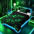 thumbnail image 2 of meiyoeat Neon Honeycomb Pattern Twin Comforter Sets for Boys Girls, Geometric Hexagon Bedding Set, Green, Black Reversible 2pcs, 1 Comforter and 1 Pillowcase, 2 of 6