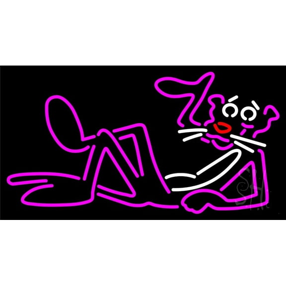 The Pink Panther LED Neon Sign 20 x 37 - inches, Black Square Cut Acrylic Backing, with Dimmer - Bright and Premium built indoor LED Neon Sign for café, club, party, event and stroefront.