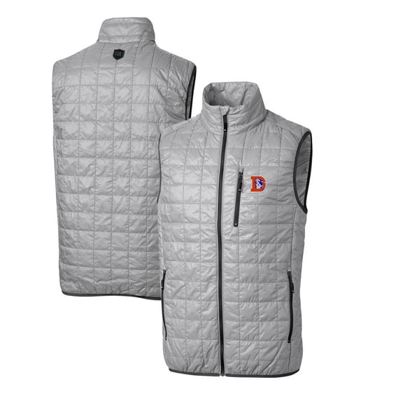 Men's Cutter & Buck Gray Denver Broncos Throwback Logo Big & Tall Rainier PrimaLoft Eco Insulated Full-Zip Puffer Vest