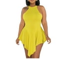 thumbnail image 2 of Mrat Womens Sleeveless Romper Back Zipper Cutout Irregular Club Jumpsuit Solid Plus Size Rompers Skirt S-24 Yellow XXL, 2 of 9