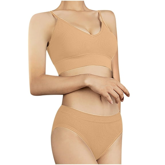 Lilgiuy Women's Bra Seamless Large Size Backing Sling Traceless Charming Gathered Back Underwear Two-piece Underwear Suit for Beach Hawaiian