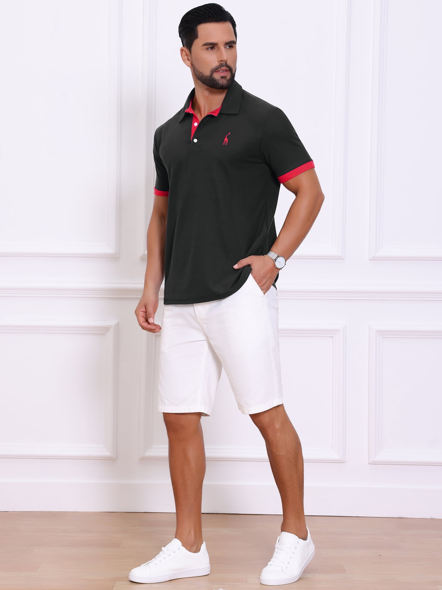 DARING DIVA Men's Pique Contrast Color Short Sleeve Golf Polo Shirts S Black