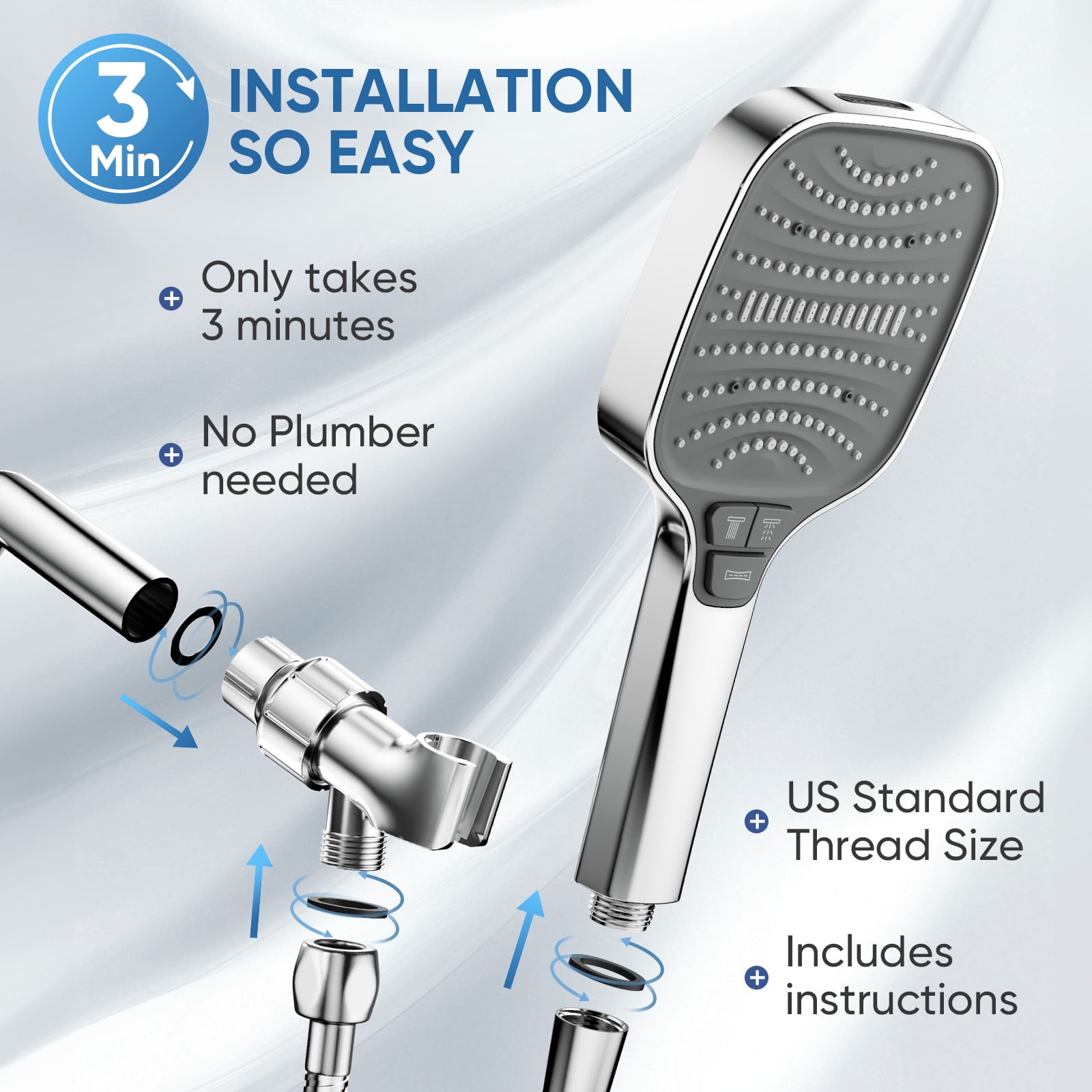 ENRUNEST, 8 Modes 2.5 GPM Wall Mount Showerhead and Handheld Shower