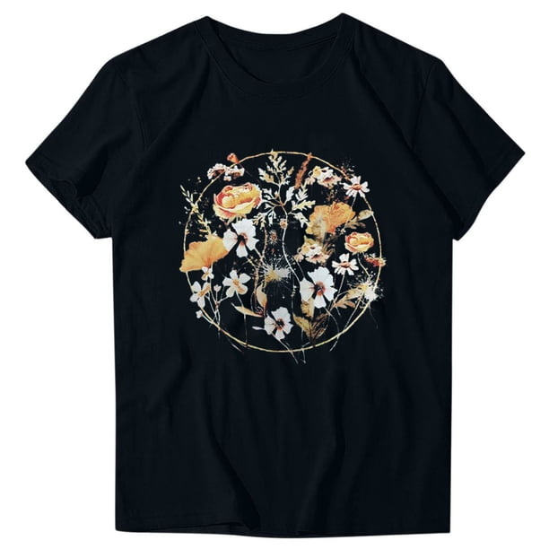 Camiseta de Manga Corta de Cuello Redondo Impresa para Mujeres, Primavera Y Verano Casual