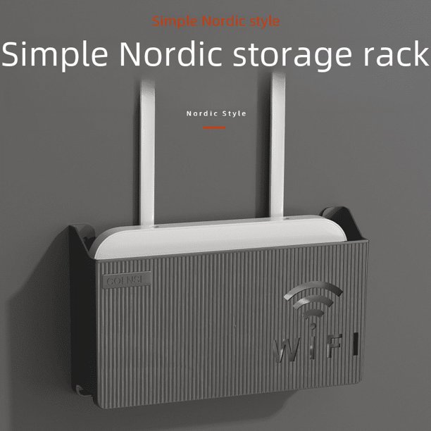 Caja de almacenamiento de enrutador de estante WIFI de almacenamiento de pared sin perforaciones para sala de estar montada en la pared, línea de acabado