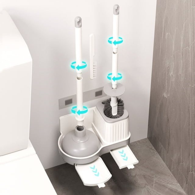 3-in-1 Toilet Brush Set Bathroom Cleaning Kit Bathroom Wall Mounted All Round Cleaning