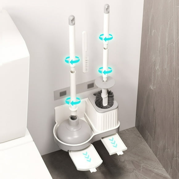 3-in-1 Toilet Brush Set Bathroom Cleaning Kit Bathroom Wall Mounted All Round Cleaning