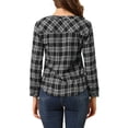 thumbnail image 3 of Unique Bargains Blouse Ample à Carreaux pour Femmes, Col Fendu, Manches Longues, 3 of 6