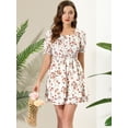 thumbnail image 2 of INSPIRE CHIC Mini Vestido Acampanado De Verano De Gasa Floral Con Escote Cuadrado Y Cintura Elástica Con Lazo Para Mujer Blanco L, 2 of 5