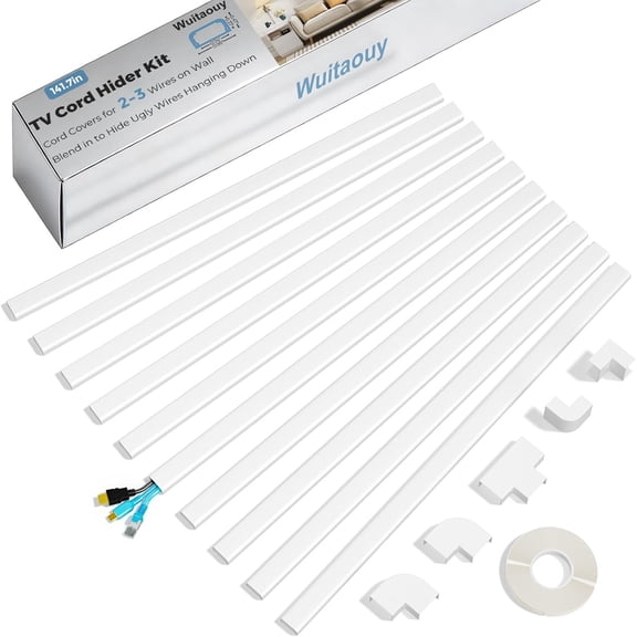 LazySpin Cord Hider, 142in Cable Cord Covers for 2-3 Wires on Wall, White