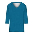 thumbnail image 3 of Fulijie Women's T-shirts V-Neck Mid-Long Sleeve Tops Tee Solid Color Blouse, 3 of 4