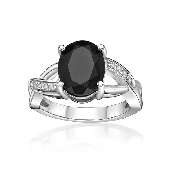 925 Sterling Silver Round Black Onyx Ring With Created White Sapphire Rare Gift