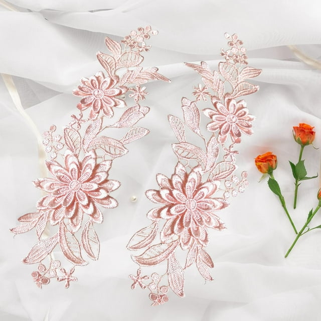 2 uds Apliques de Flores de Encaje Macarena Apliques Bordados Rosa