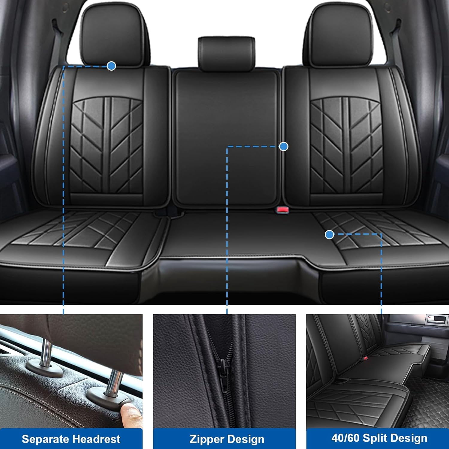 Car Seat Covers Custom Fit for Dodge Ram 1500 2500 3500 2009-2023, Waterproof Faux Leather Truck Front Rear Seat Protector Black