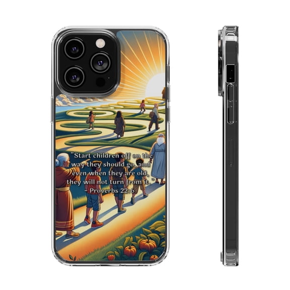 DistinctInk Hybrid (Acrylic / TPU) Clear Slim Fit Case for Apple iPhone 15 Pro (6.1" Screen) - "Proverbs 22:6 - Guiding Children's Path from Start to Old Age"