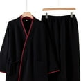 thumbnail image 4 of Conjuntos de ropa interior térmica para hombre, blusa con cuello en V, manga larga, encaje, cintura ajustada, pantalones largos rectos, pijama para estar en casa, blusa y pantalones de poliéster., 4 of 7