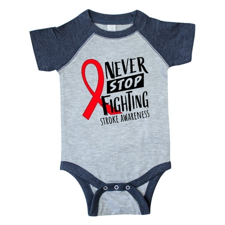 

Inktastic Never Stop Fighting Stroke Awareness Red Ribbon Gift Baby Boy or Baby Girl Bodysuit