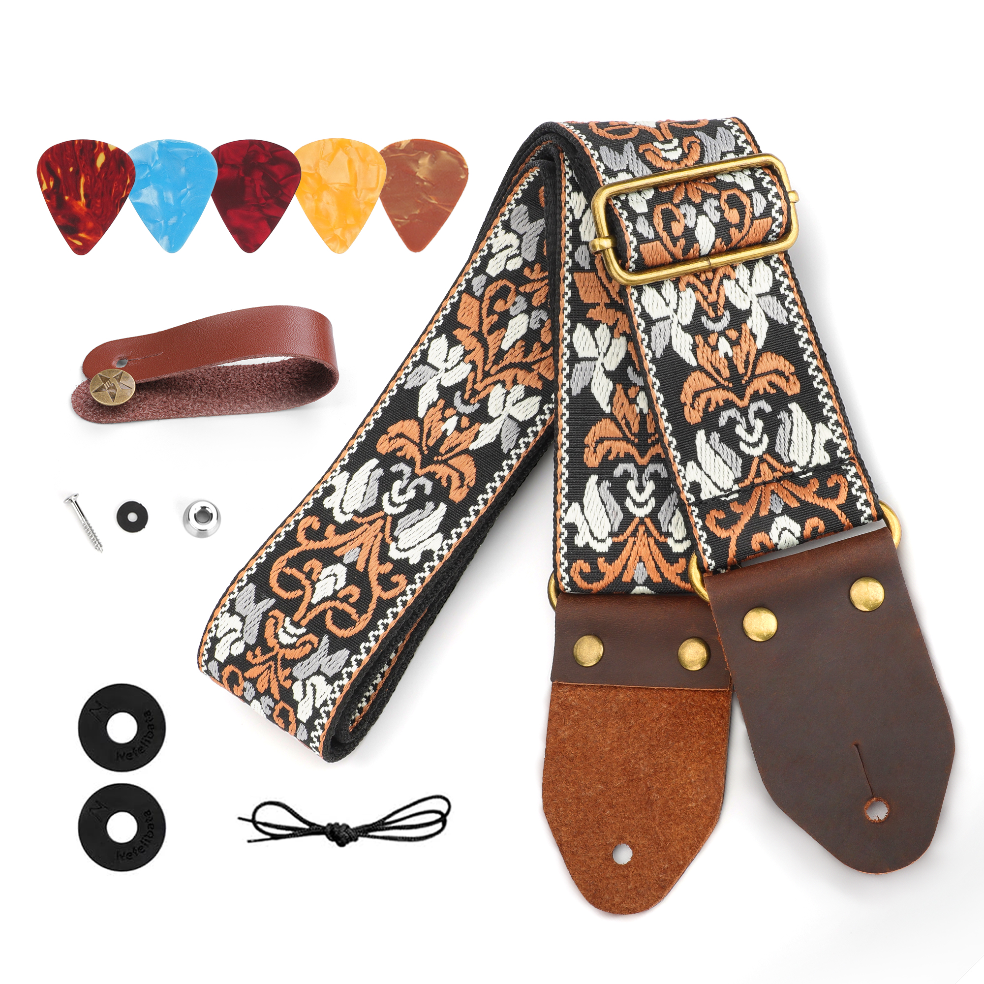 EEEkit Cotton Embroidery Guitar Strap with Picks photo 1