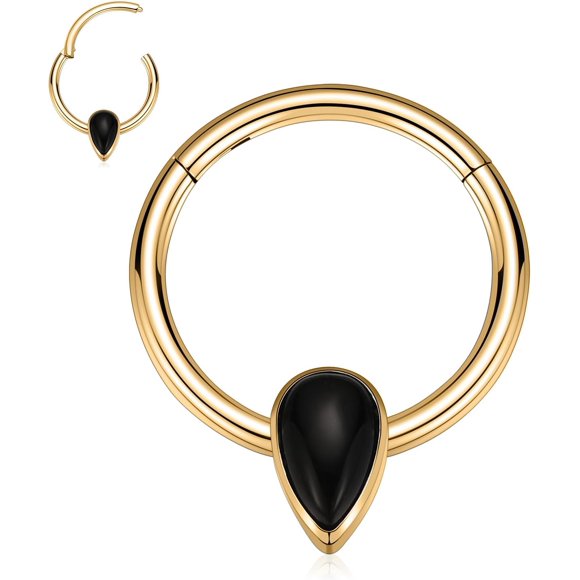 16G Septum Jewelry Septum Ring with Agate Daith Earring Surgical Steel Nose Hoop Ring Conch Cartilage Helix Tragus Rook Piercing Jewelry 8 mm 10 mm Gold,Black Agate