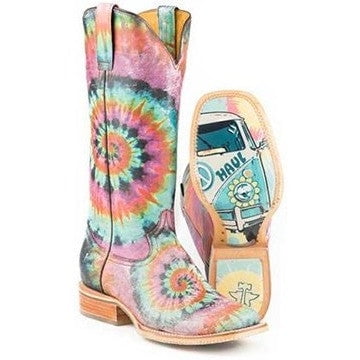 

Women’s Tin Haul Groovy Boots With Tie Died Camper Sole Handmade Pink