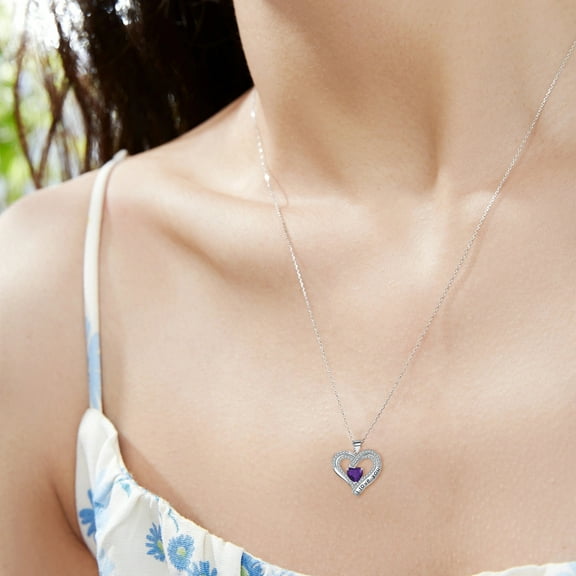 HongHeng Necklaces for Women Birthstone Heart Necklace Jewelry for Wife Girlfriend Woman Necklace Mother's Day Gift