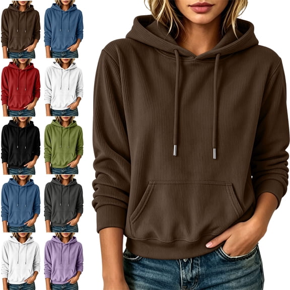 SYwaren Knit Sweatshirt for Women Hoodie Long Sleeve Winter Casual with Pockets Solid Color Tops