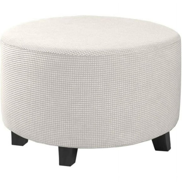 Sophisticated Ottoman Cover, Non Slip Slipcover for Round Ottoman Storage, Easy Care Jacquard Fabric Furniture Protector (Sized for Small Ottomans)