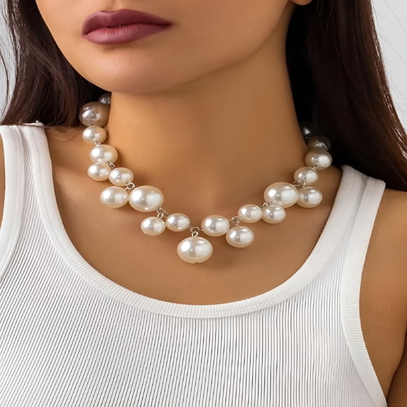 DESIGNICE Faux Pearl Necklace for Women Big Pearl Necklace Chunky Pearl Necklace Exaggerated Large Pearl Choker Necklace Dainty Statement Bride Wedding Jewelry Gifts