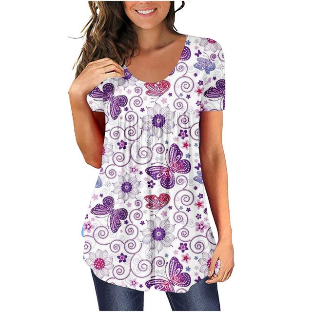 Blusa de manga corta con cuello redondo, informal, cómoda, a la moda para mujer OAVQHLG3B Store lin121212