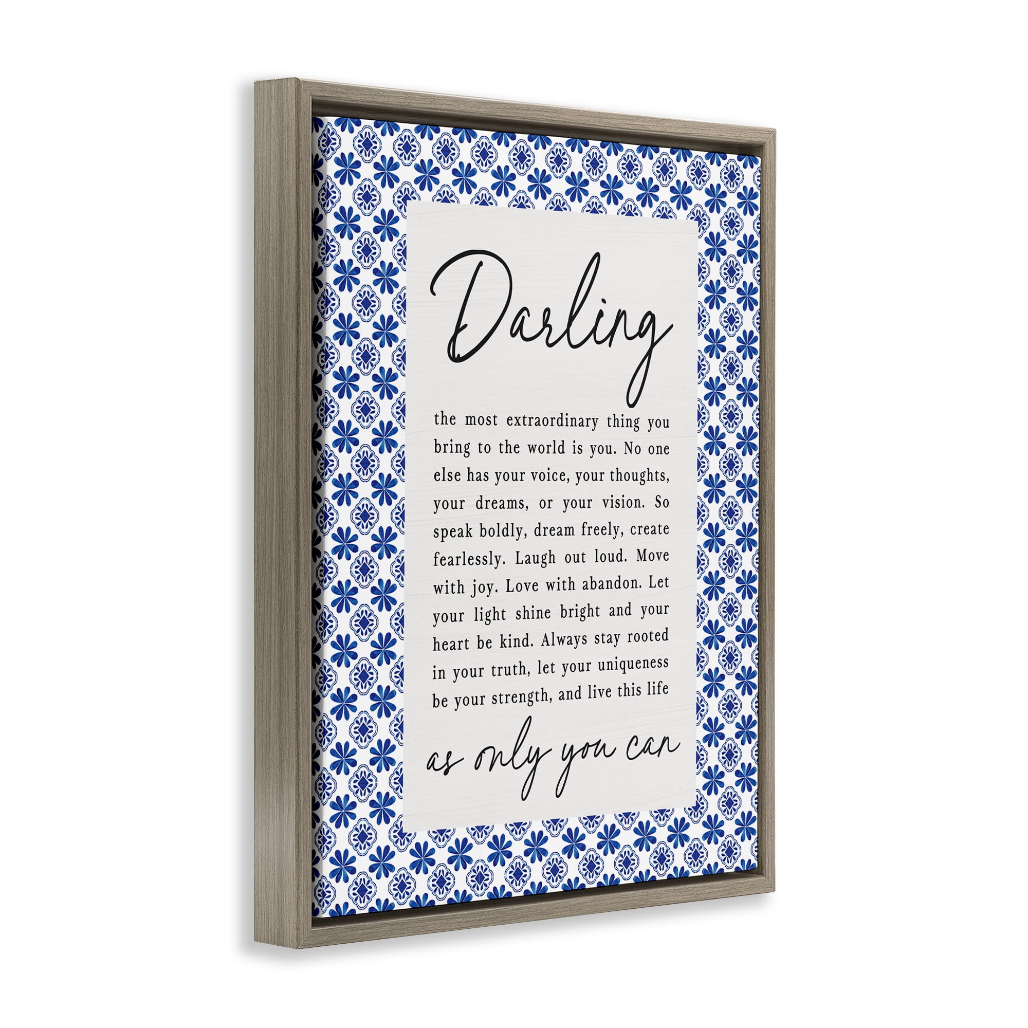 Darling Only You Can Inspiring Brown Framed Floater Canvas Wall Art, design by Lettered and Lined