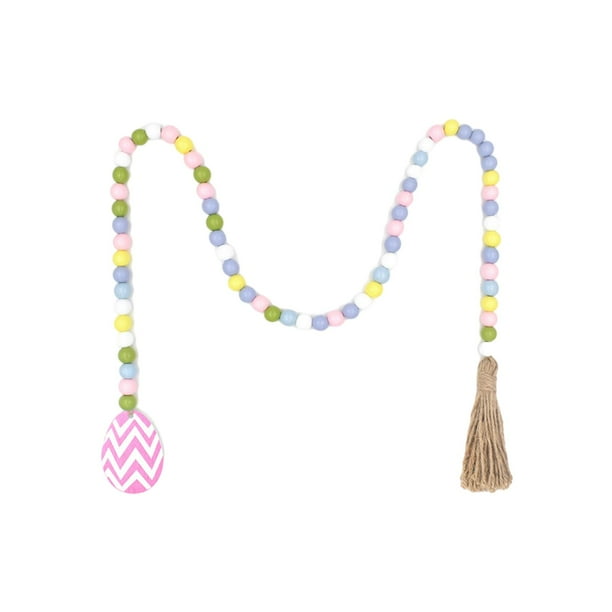 Bead Garland Pascua Colgante de Pared con Borlas Hecho Spring Beads Boho para Farmhouse Tiered Tray Country Easter Holiday Decoracion Rosa SM SunniMix Guirnalda de cuentas