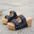 thumbnail image 4 of Sandales Compensées en Liège à Bout Ouvert pour Femmes, Bride à Double Boucle, Cloutées, à Enfiler, Sandale Plateforme, Confortables, Décontractées, pour Usage Quotidien, Mules, Bleu, Taille 6,5, 4 of 7