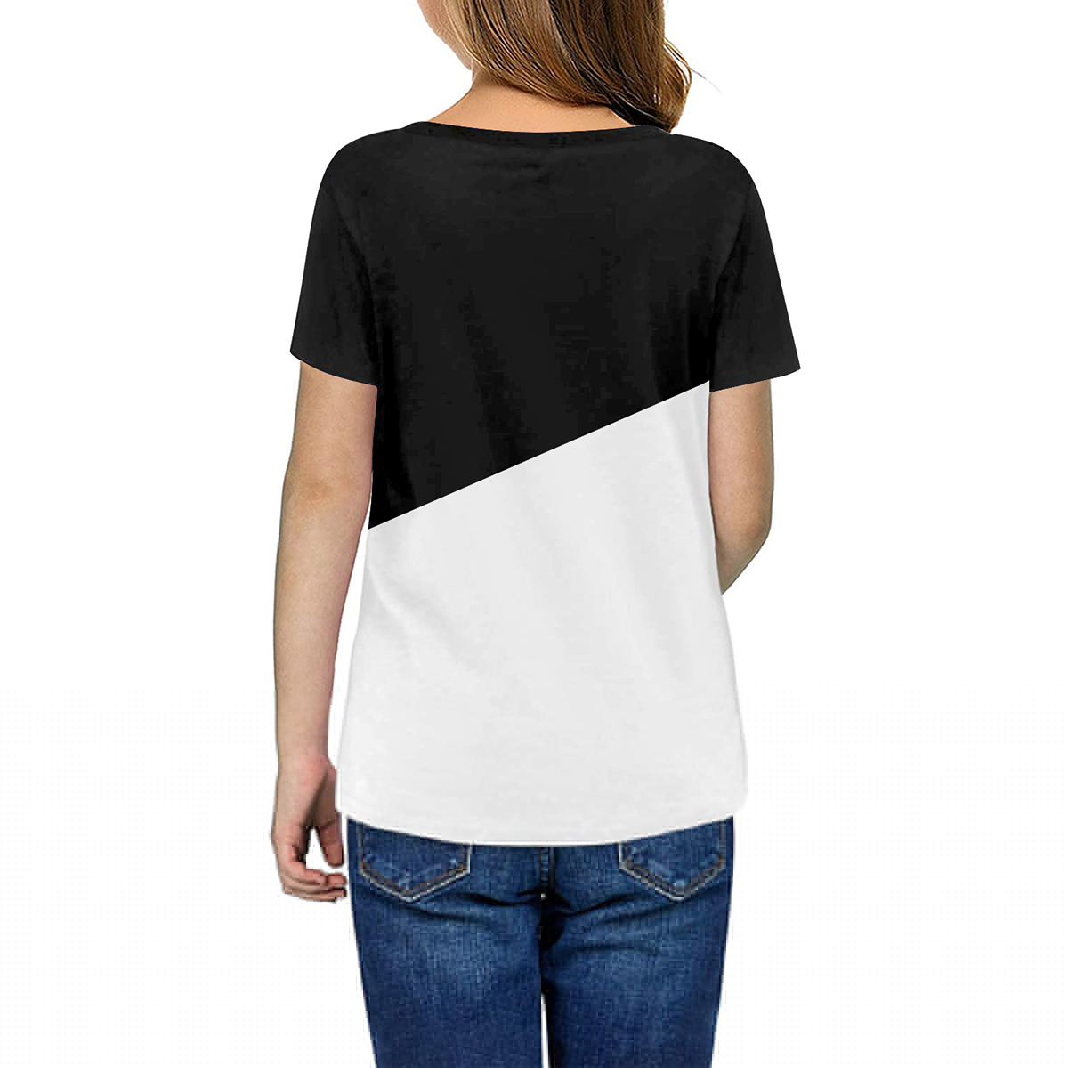 thumbnail image 2 of Langwyqu Girls Casual Short Sleeve T Shirts Kids Loose Tunic Tops Color Block Tee, 2 of 5