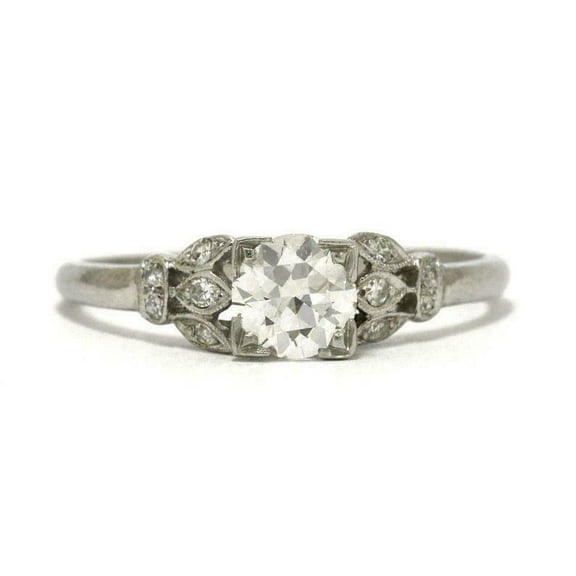 Old European Cut Diamond Ring, Antique Art Deco Solitaire Diamond Wedding Ring, Floral Cluster Diamond Anniversary Ring, 925 Sterling Silver, 1.8 Ct Simulated Diamond, Engagement Gifts