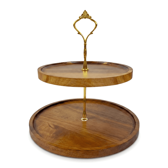 Wooden Tiered Serving Tray 2 Tier Cupcake Stand 9.25 Inch Dessert Tower for Party Wedding Birthday