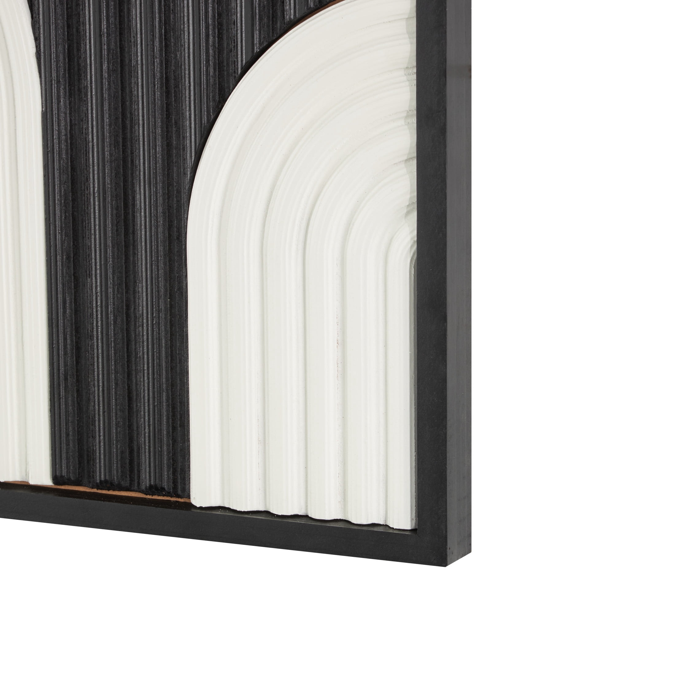 DecMode White Wood Handmade Overlapping Arches Geometric Wall Decor with Black Frame (2 Count)