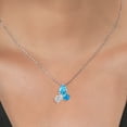 thumbnail image 3 of 925 Silver and 10K Yellow Gold Swiss Blue Topaz Lab Grown Diamond and Simulated Blue Opal Pendant Necklace for Women | 2.52 Cttw | Pear Shape 8X6MM | Oval 7X5MM | Round 5MM | with 18 inch Chain, 3 of 4