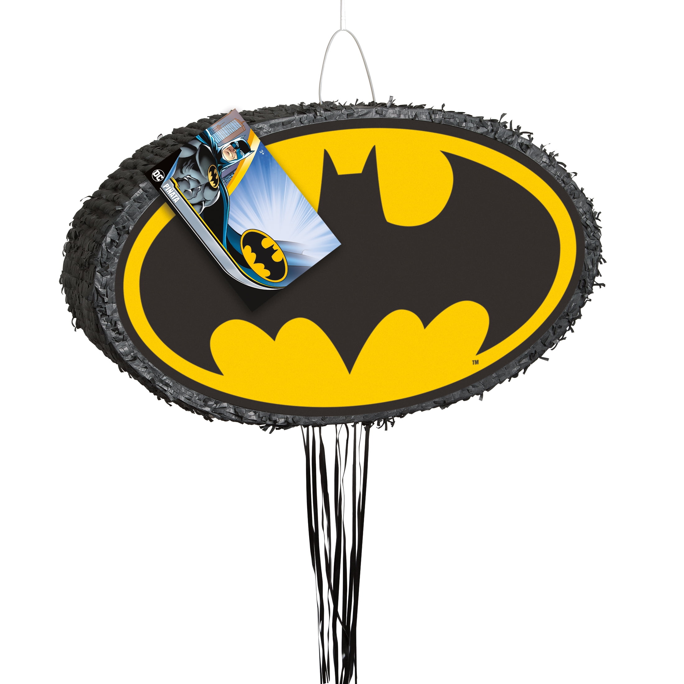 Multicolor Birthday Batman Pinata, Pull String, 24in x 13.5in