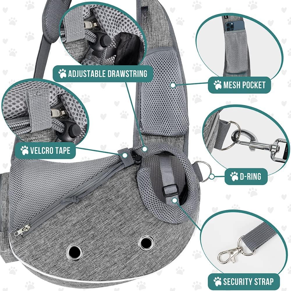 Dog Sling Carrier For Small Dogs  Puppy Purse Bags Traveling Carrying Bag To Wear Medium Cat Adjustable Crossbody Pet Travel Poop Dispenser Max 5 Lbs Gray