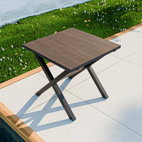 COOS BAY Lanai Chic Small Metal Outdoor Side Table, Weather Resistant Square Patio Side Tables