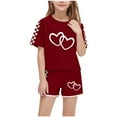 thumbnail image 3 of Piuwrlz Kids Short Sets Boys Girls Summer Outfit Set Printed Round Neck Tight Shirt T-Shirt and Shorts Set Wine Size 13 Years, 3 of 9